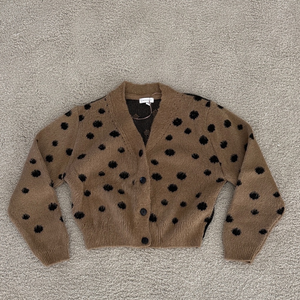 Topshop women’s Tan/Black polka dot Cardigan size Small